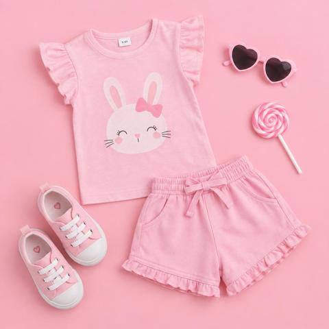 Pastel kids outfit flat lay